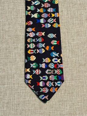 Alynn Patchwork Fish Silk Tie Mark Fore & Strike Navy Made USA